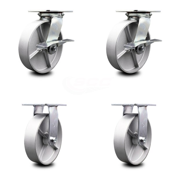 8 Inch Semi Steel Caster Set with Ball Bearing 2 Brakes and 2 Rigid SCC